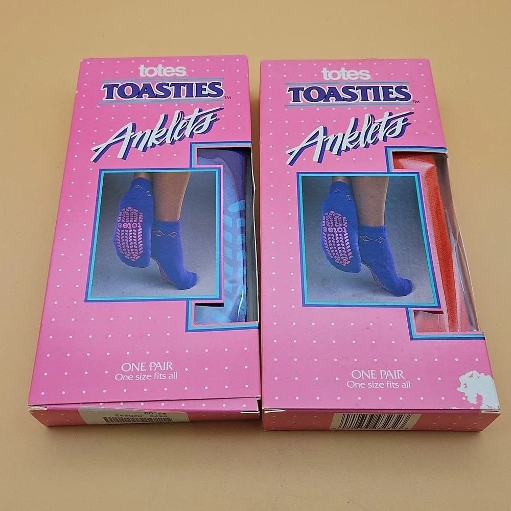 Lot Of 2 Vintage Totes Toasties Anklets Socks 2 Pairs Blue Orange NOS New